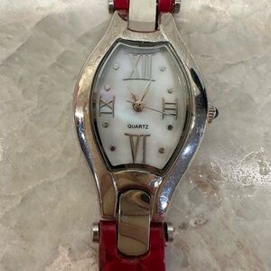 Mother of Pearl Silver and Red Women's Watch